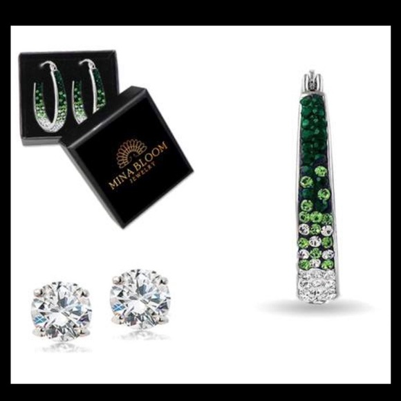 Green Swarovski Crystal earrings - Picture 2 of 6
